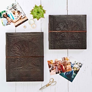 Álbum de fotos de cuero con relieve del Árbol de la Vida - Álbum de fotos de cuero - Álbum de recortes de cuero - 4 tamaños - Álbum de bodas