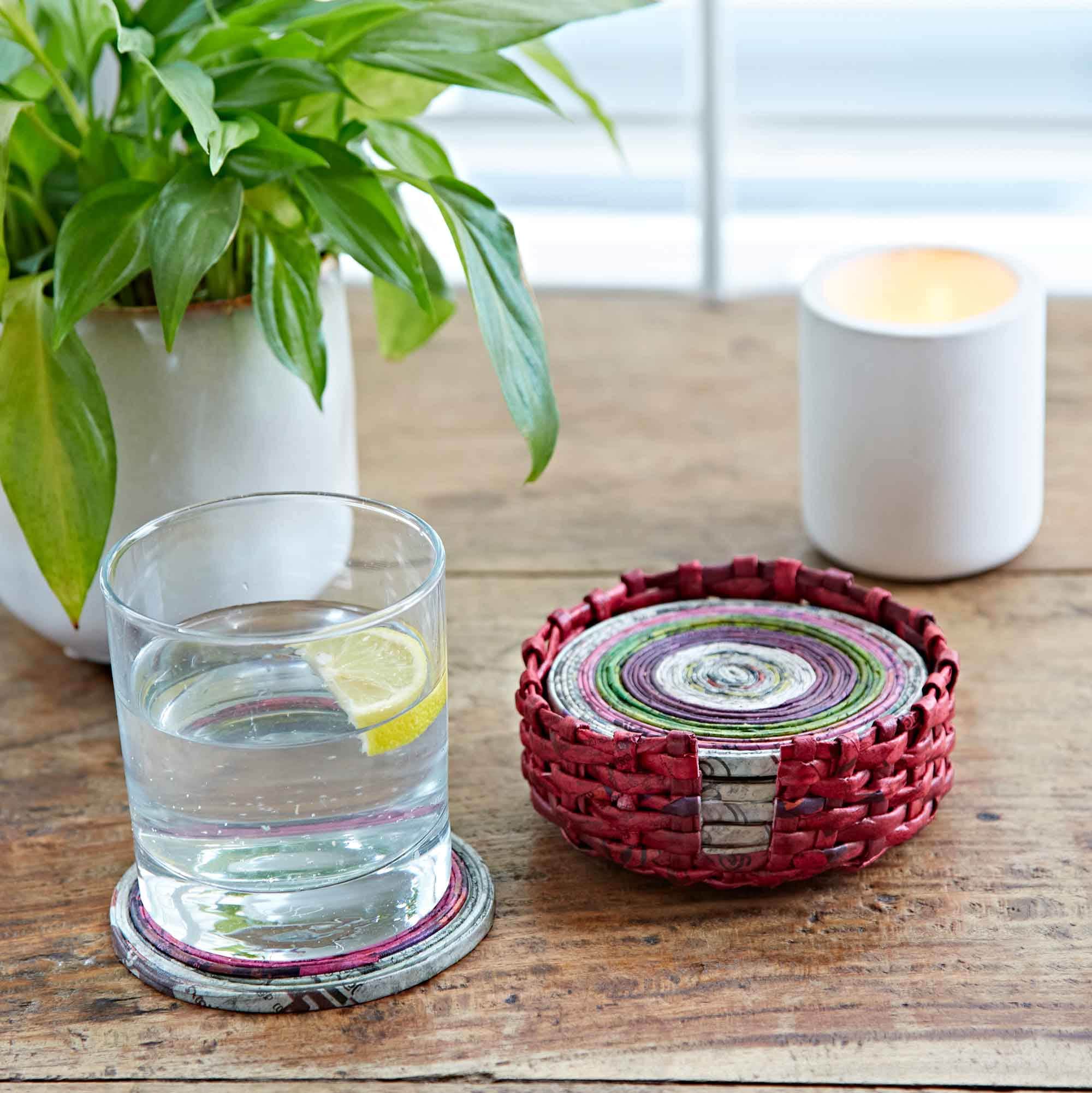 Recycled Newspaper Coaster Set of Six Multicoloured Coasters Etsy UK