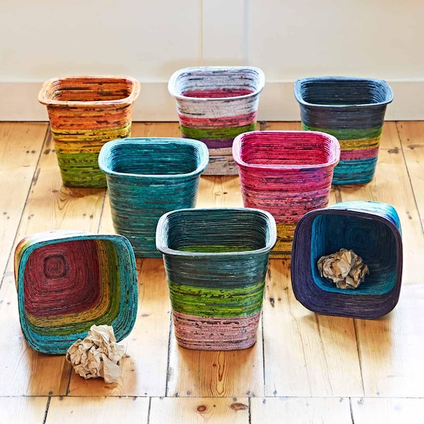 Recycled Newspaper Waste Paper Basket: Eco-Friendly Office Decor