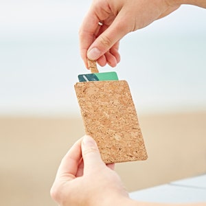 Natural Cork Sliding Credit Card Holder Sustainable Travel Card Holder Eco-Friendly Gift Cash Holder Wallet Vegan Friendly image 1