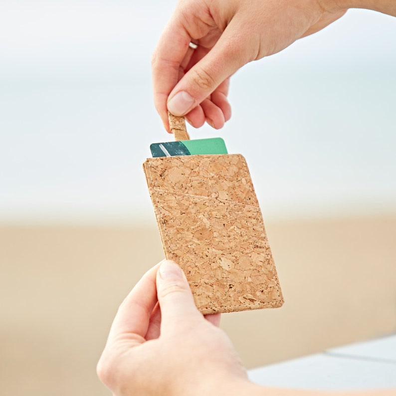 Natural Cork Sliding Credit Card Holder Sustainable Travel Card Holder Eco-Friendly Gift Cash Holder Wallet Vegan Friendly image 1