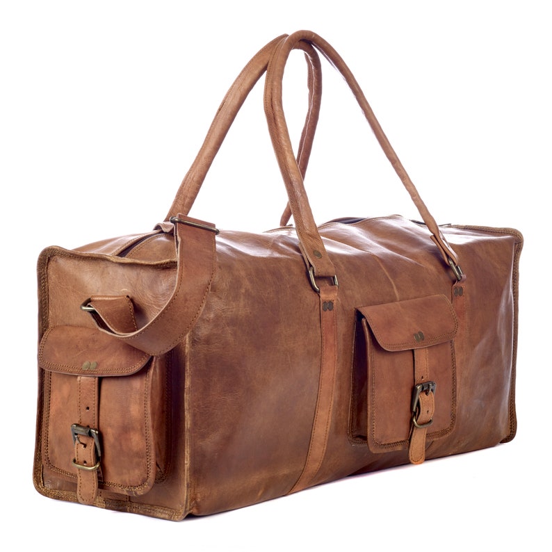 Personalised Large or Extra Large Brown Leather Holdall Overnight Bag Travel Bag Gym Bag image 8