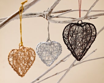 Handcrafted Metallic Wire Heart Christmas Decoration - Holiday Decor - Christmas Decor - Metal Ornaments - Christmas Tree Bauble