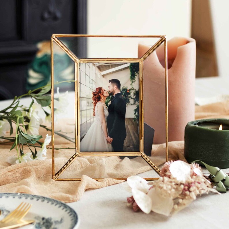 Recycled Glass And Metal Photo Frame 4x6 Picture Frame 5x7 Photo Frame Industrial Frame Sustainable 6x4 7x5 Inch Wedding Frame image 1