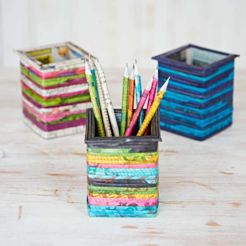 Recycled Newspaper Square Pencil Holder Pencil Holders for Etsy