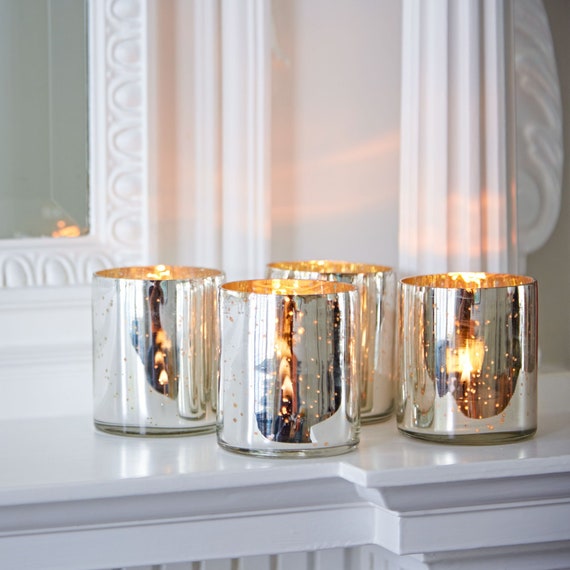 Set of Four Recycled Glass Tea Light Holder Vintage Style Candle