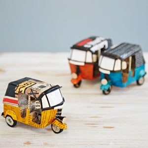 Recycled Newspaper Tuk Tuk Decorative Ornaments Indian Bicycle Gift For Travellers Colorful Gift Eco Friendly Gift Home Décor Yellow