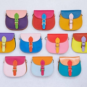 Umhängetasche aus recyceltem Leder im Farbblock - Color Block - Handtasche oder Crossbody Bag - Fair Trade, handgemacht & umweltfreundlich