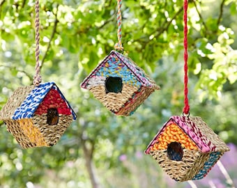 Diamond Recycled Cotton Birdhouse - Outdoor Decoration - Recycled Material - Garden Accessory - Hanging Garden Decoration - Bird Nester