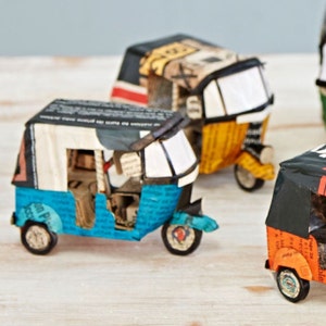 Recycled Newspaper Tuk Tuk Decorative Ornaments Indian Bicycle Gift For Travellers Colorful Gift Eco Friendly Gift Home Décor image 10