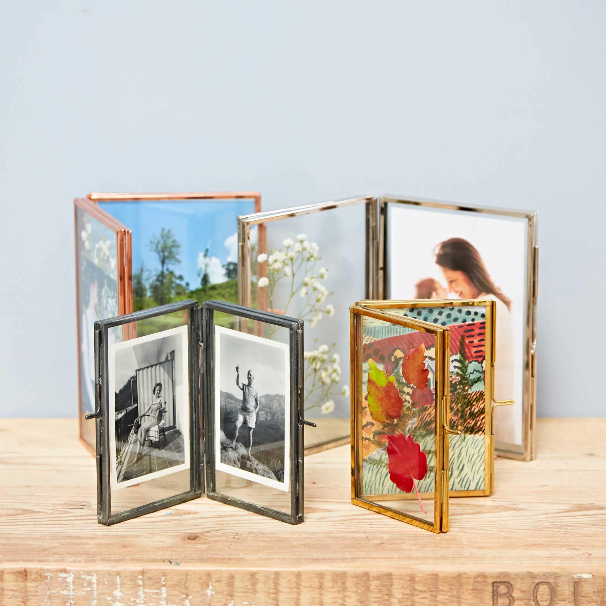 Double Photo Frame Picture Frames Folding Standing Hinged Black 8x8 