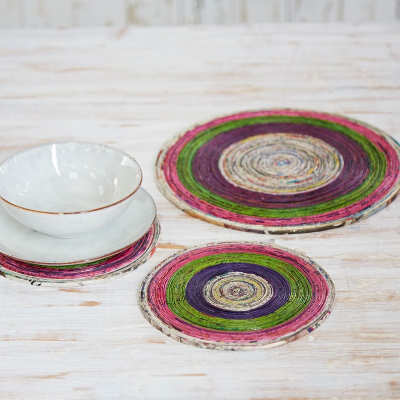 Recycled Newspaper Round Placemats Unique Place Mat Etsy