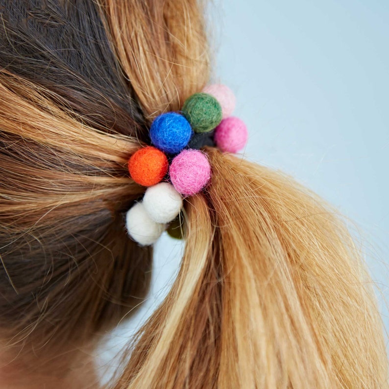Pack of Three Felt 14 Ball Hair Band / Bobble Colourful Hair Tie Felt Hair Accessory Hair Scrunchie Back to School Hair Bobble image 1