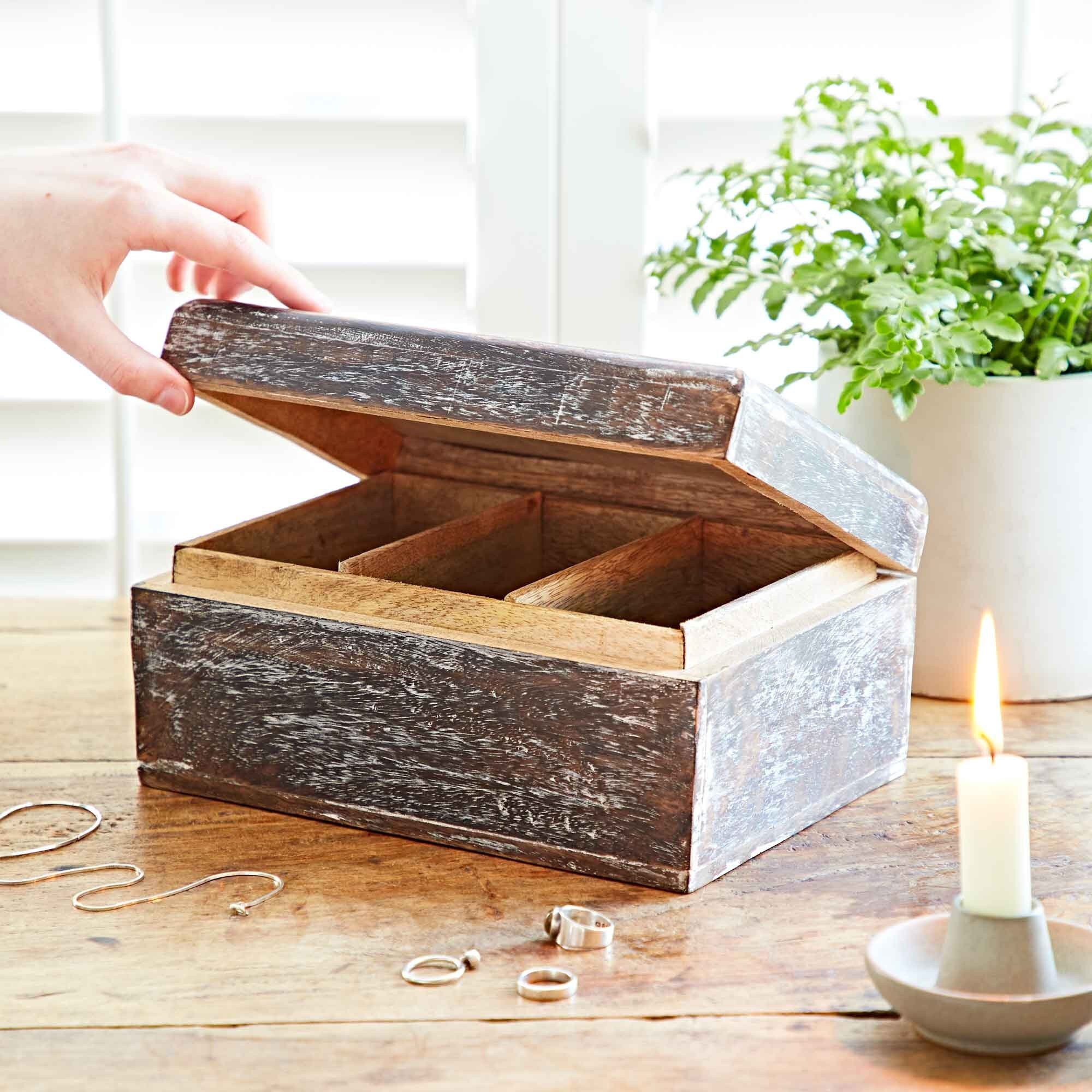 Caja de madera con tapa con bisagras, caja de almacenamiento de madera con  tapa, caja de recuerdos de madera - Guarda joyas, recuerdos, baratijas y