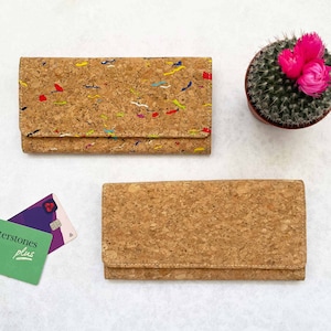 Cartera de mano de corcho natural - Cartera de mujer hecha a mano - Tarjetero vegano de origen sostenible - Billetera - Cartera de bolsillo - Regalo
