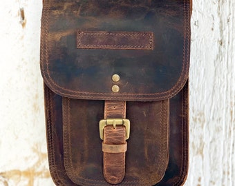 Reworked Personalised Buffalo Leather Satchel Style Shoulder Bag - Handmade Crossbody Handbag