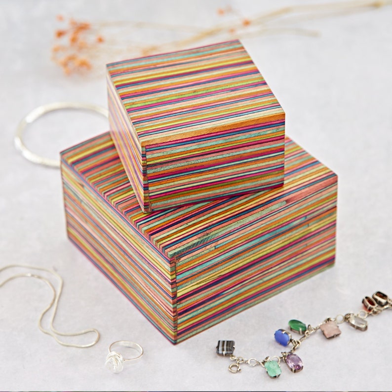 Multicoloured Mango Wood Trinket Box Jewelry Box Keepsake Box Bits and Bobs Box Jewellery Box Storage Colourpop Home Decor image 1