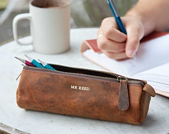 Personalised Teacher Buffalo Leather Pencil Case - Teacher Gift Ideas - Pencil Pouch Teacher Present - Favourite Teaching Assistant Gift