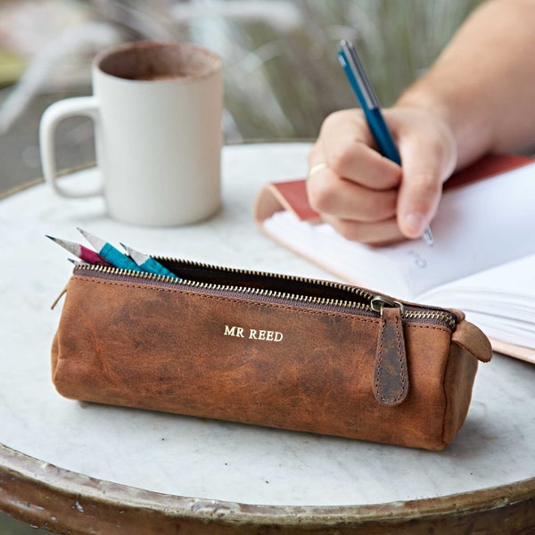 Étui à crayons personnalisé en cuir de buffle pour professeur - Idées cadeaux pour professeur - Pochette à crayons pour le professeur - Cadeau préféré pour un assistant pédagogique