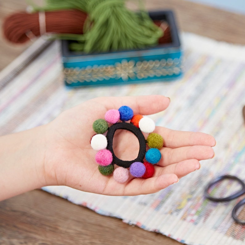 Pack of Three Felt 14 Ball Hair Band / Bobble Colourful Hair Tie Felt Hair Accessory Hair Scrunchie Back to School Hair Bobble image 2