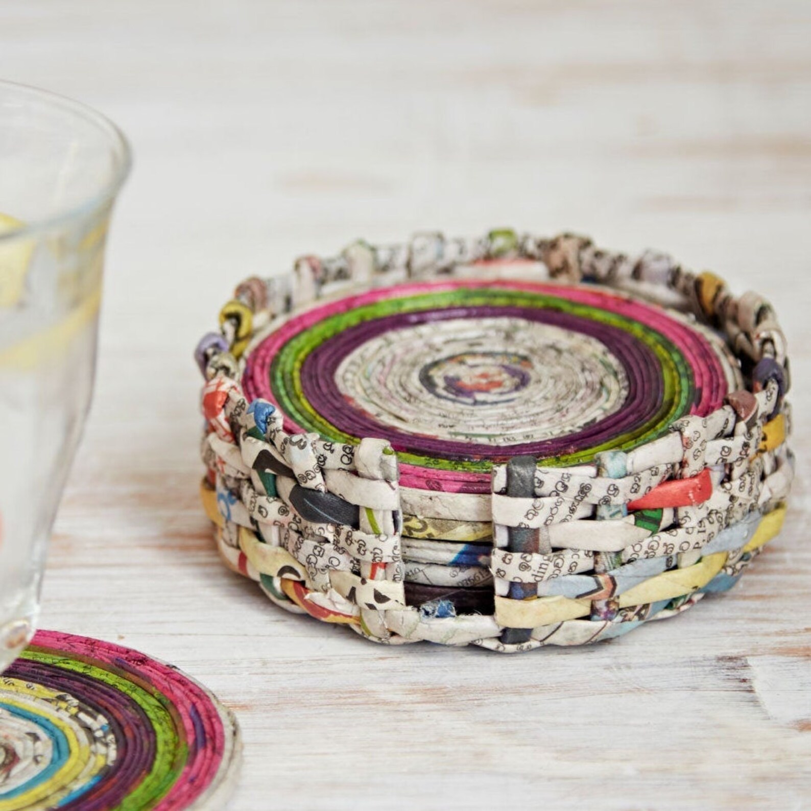 Recycled Newspaper Coaster Set of Six Multicoloured Coasters Etsy UK