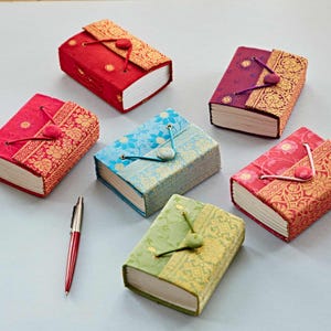 Mini Sari Fabric Journal - Handbound Notebook / Diary / Bullet Journal - Gift For Writers - Recycled Paper - Colourful Gift