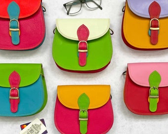 Recycled Leather Saddle Crossbody Bag - Colour Block - Handbag or Crossbody Bag - Fair Trade, Handmade & Eco-Friendly
