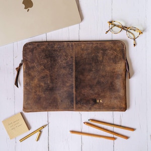 Housse personnalisée en cuir de buffle pour ordinateur portable 14 pouces - Housse pour ordinateur portable - Sacoche personnalisée pour ordinateur portable - Housse de protection pour MacBook Pro 14 pouces - Surface Pro 14 pouces