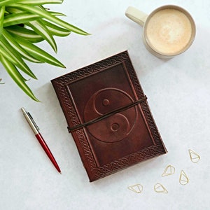 Eastern Symbols Leather Journal - Leather Journal - Leather Notebook - Leather Scrapbook - Buddhist Notebook - Ganesh Journal - Yin Yang