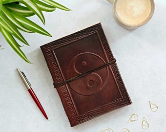 Eastern Symbols Leather Journal - Leather Journal - Leather Notebook - Leather Scrapbook - Buddhist Notebook - Ganesh Journal - Yin Yang