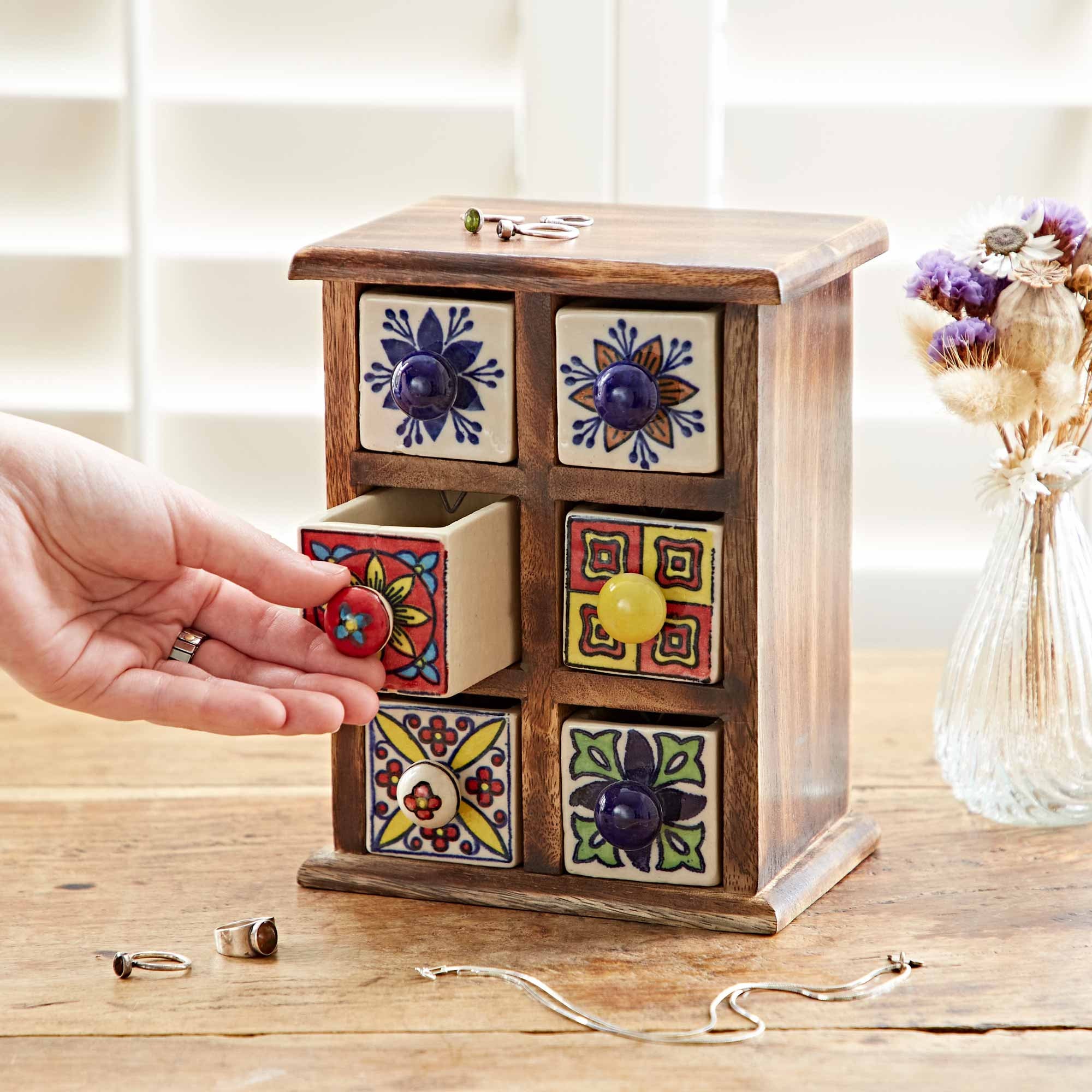Hand Painted Multicoloured Ceramic 6 Drawer Chest - Trinkets, Spices, Teas, Dried Herbs, Jewellery or Haberdashery Multifunctional Storage