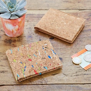 Billetera plegable de corcho natural - Monedero sostenible - Billetera plegable - Monedero y portamonedas - Regalo para él - Apto para veganos