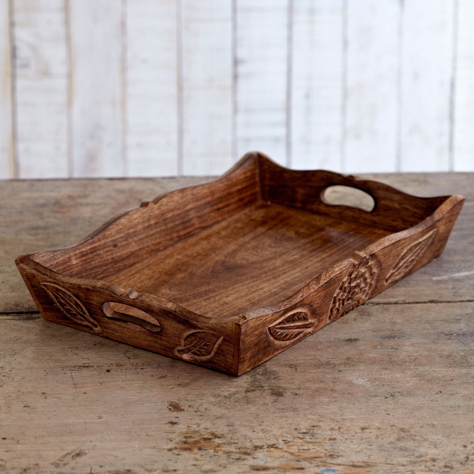 Hand Carved Wooden Tea Tray Mango Wood Serving Tray Coffee Etsy UK