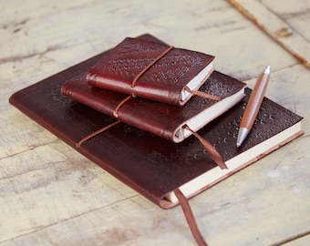 Handcrafted Chocolate Embossed Leather Notebook - Pocket Sized Notebook - Gift For Writers - Recycled Paper Notebook - Colourful Gift