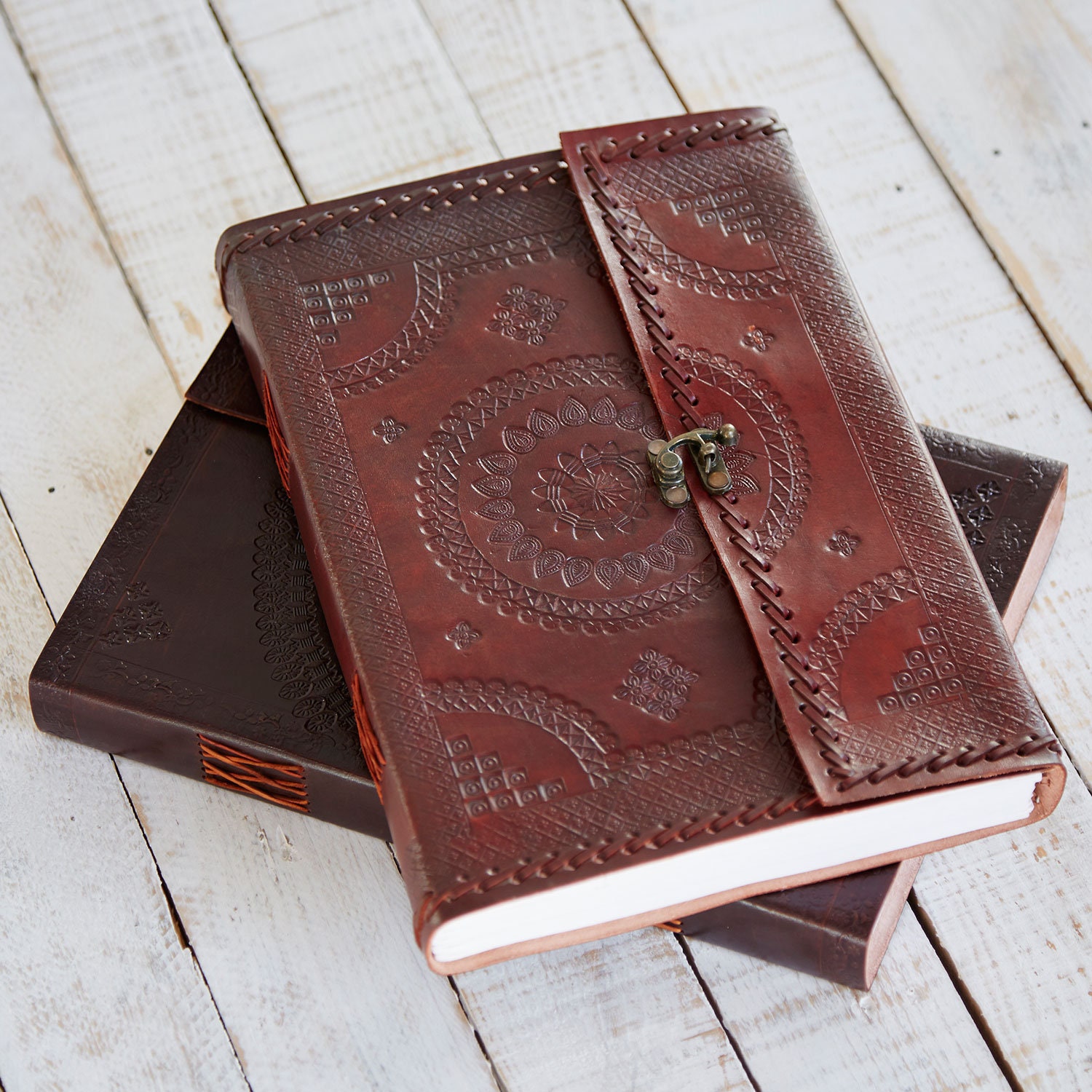 Handcrafted A4 Embossed Leather Journal Clasped Notebook Etsy