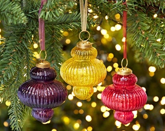 Anoli Coloured Recycled Glass Lantern Baubles - Holiday Décor - Xmas Hanging Glass Ornaments - Christmas Tree Decoration