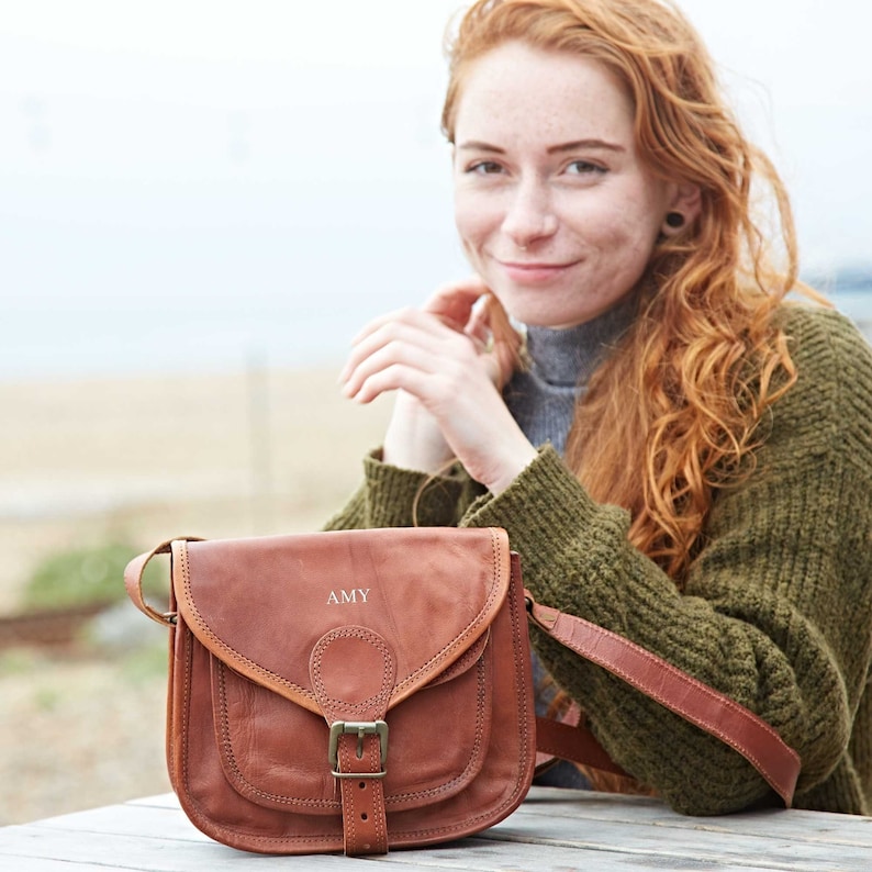 Personalised Curved Brown Leather Saddle Bag Shoulder Bag Etsy