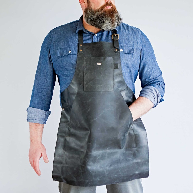 Personalised Black Buffalo Leather Apron Blacksmith Craft Aprons Work Aprons Personalized Apron Butcher Chef BBQ image 3