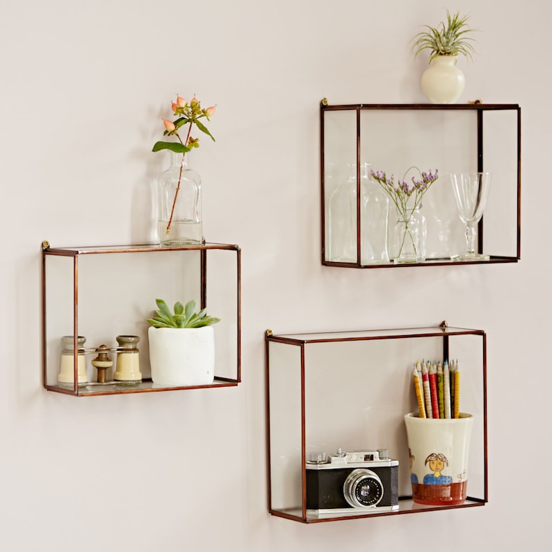 Hanging Glass Wall Shelf Box Shelves Shelving Rectangle Mounted Storage Decorative Recycled