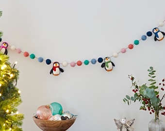 Felt Penguin Garland: Handmade Wool Holiday Decor