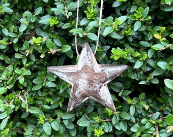 Mango Wood Star Decoration - Hanging Décor - Distressed White Style