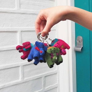 Felt Elephant Keyring - Felt Key Fob - Elephant Key Chain - Pink Elephant - Stocking Fillers - Elephant Lover Gift -  Colourful Key Holder
