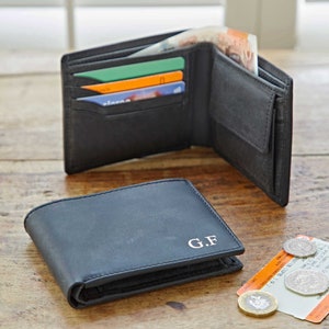 Cartera personalizada de piel de búfalo negra hecha a mano - Tarjetero personalizado - Tarjetero y monedero - Regalo personalizado para él imagen 2