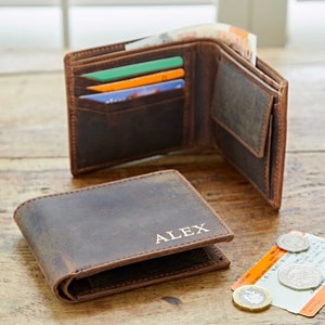 Personalised Handmade Buffalo Leather Wallet Coin Wallet Bi-Fold Wallet Cash And Coin Holder Personalized Gift for Him image 2