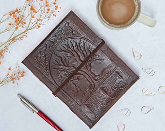 Embossed Tree Of Life Leather Journal: Recycled Paper Writing Book