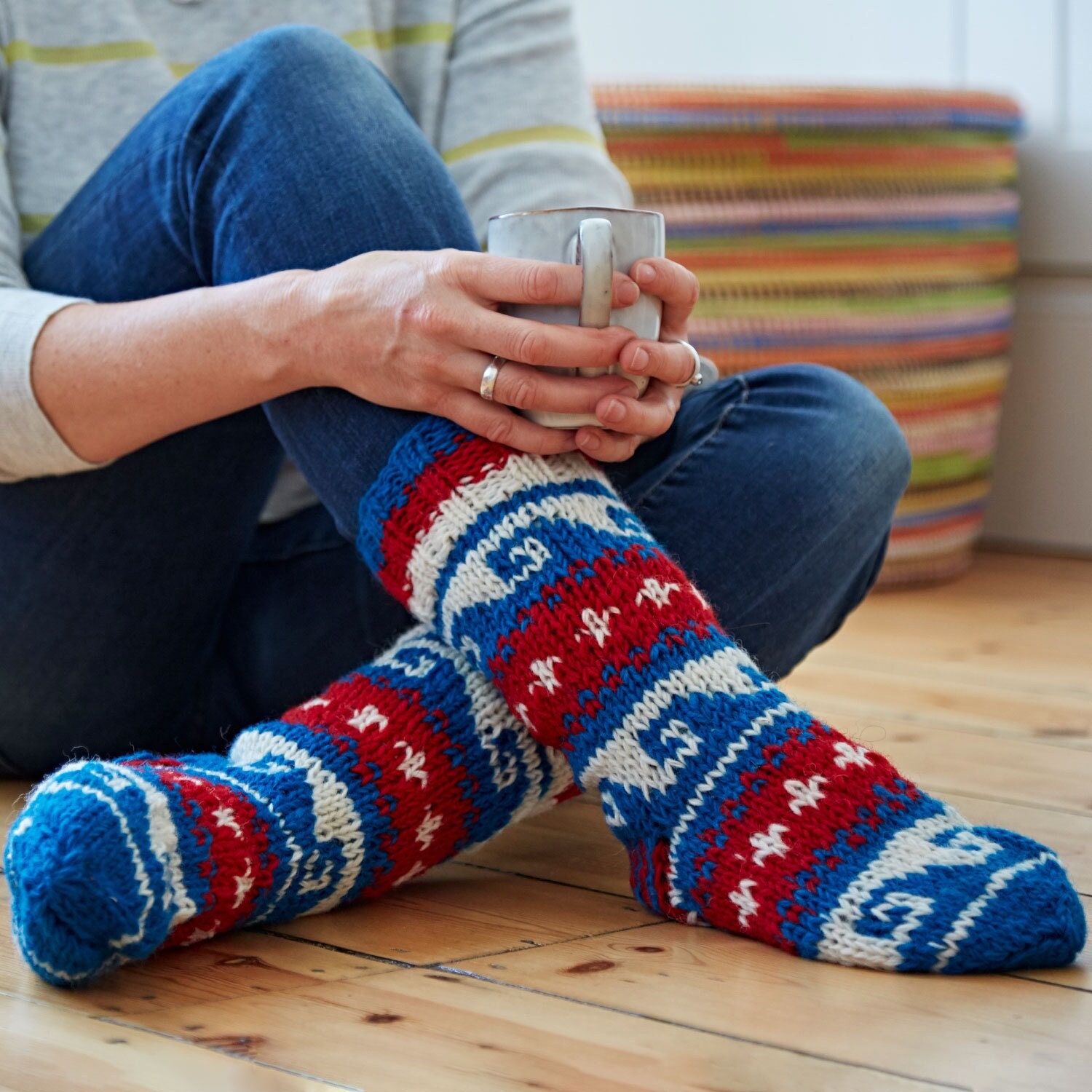 Handmade Scandi Stripy Woollen Socks 6 