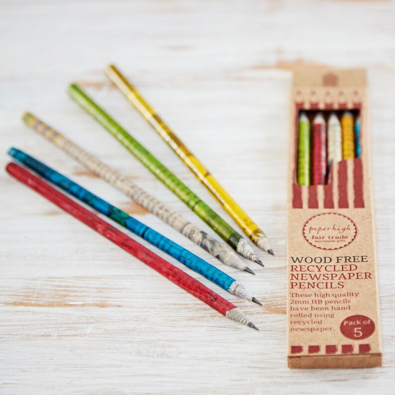 Recycled Newspaper Pencil Set Set Of Pencils Pencils In Box Back To School Gift Sustainable Gift Eco-Friendly Pencils No Wood Set of 5