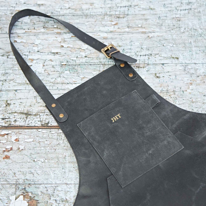 Personalised Black Buffalo Leather Apron Blacksmith Craft Aprons Work Aprons Personalized Apron Butcher Chef BBQ image 7