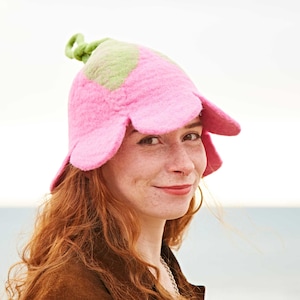 Colourful Felt Festival Flower Fairy Hat Fair Trade, Handmade, Sustainable Hippy Party Hat Unusual Gifts Pink