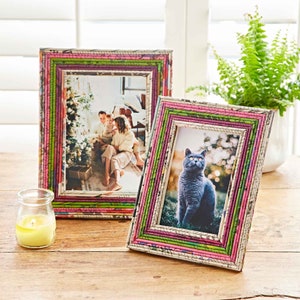 Recycled Newspaper Photo Frame 6x4, 7x5 & 10x8 Picture Frame Paper Colourful And Unique Photo Frame Sustainable Picture Frames Natural/Pnk/Grn/Purp